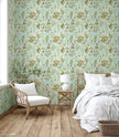 GP5032 Grace & Gardenia  Wildflowers and Butterflies Premium Textured Paper Peel and Stick Wallpaper Panel SAMPLE  Green / Blue / Pink