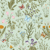 GP5032 Grace & Gardenia  Wildflowers and Butterflies Premium Textured Paper Peel and Stick Wallpaper Panel SAMPLE  Green / Blue / Pink