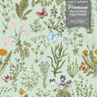 GP5032 Grace & Gardenia  Wildflowers and Butterflies Premium Textured Paper Peel and Stick Wallpaper Panel SAMPLE  Green / Blue / Pink