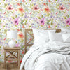 GP5041V6 Grace & Gardenia Watercolor Wildflowers Premium Peel and Stick Vinyl Wallpaper Panel Green Pink Purple 26 inch Wide x 6 Ft Long