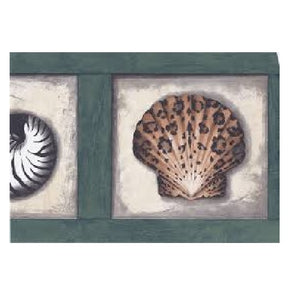 Wallpaper For Less 30896230 Animal Print Sea Shells Wall Border, Green White