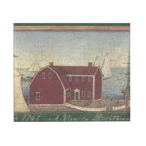 Imperial 30902930 Wooden Lake House Ship Wallpaper Border, Green