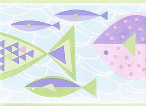 Norwall GU79240 Fish Wallpaper Border, Green, Blue, Purple, Pink