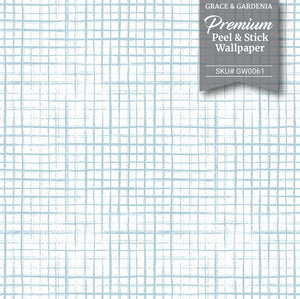 GW0061 Hand Painted Grid Peel and Stick Wallpaper Roll 19 inch Wide x 18 ft. Long, Light Blue White