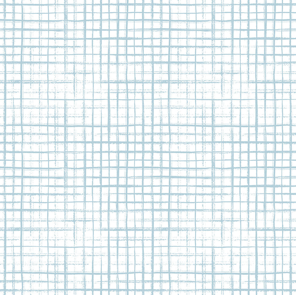 GW0061 Hand Painted Grid Peel and Stick Wallpaper Roll 20.5 inch Wide x 18 ft. Long, Light Blue/White