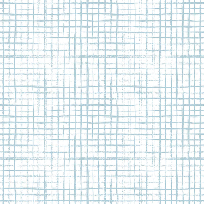 GW0061 Hand Painted Grid Peel and Stick Wallpaper Roll 19 inch Wide x 18 ft. Long, Light Blue White