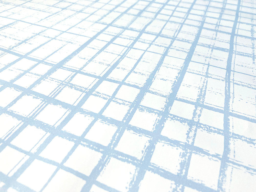 GW0061 Hand Painted Grid Peel and Stick Wallpaper Roll 20.5 inch Wide x 18 ft. Long, Light Blue/White