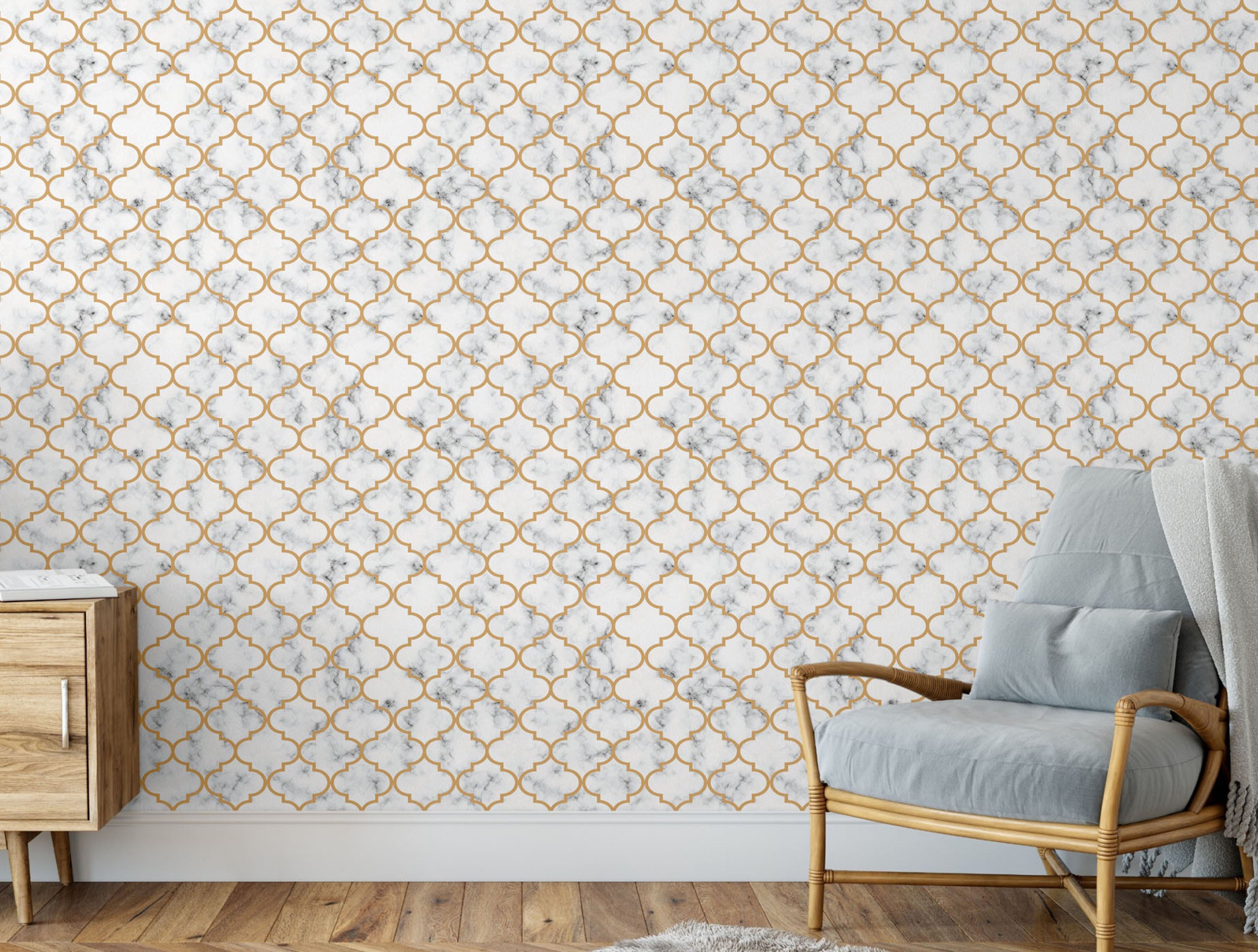 GW0071 Moroccan Marble Peel and Stick Wallpaper Roll 20.5 inch Wide x 18 ft. Long, Gold White Gray