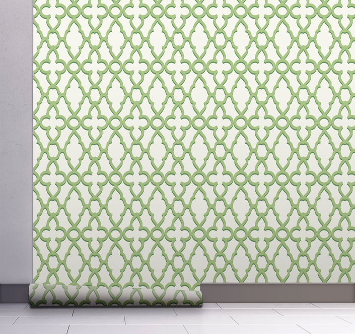 GW0081 Trellis Pattern Peel and Stick Wallpaper Roll 19 inch Wide x 18 ft. Long Green