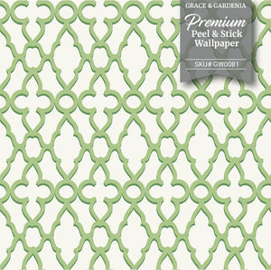 GW0081 Trellis Pattern Peel and Stick Wallpaper Roll 19 inch Wide x 18 ft. Long Green