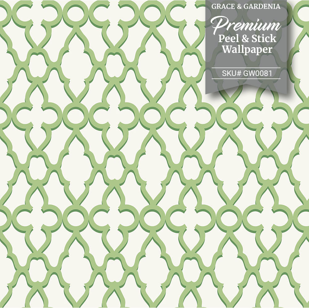 GW0081 Trellis Pattern Peel and Stick Wallpaper Roll 20.5 inch Wide x 18 ft. Long, Green