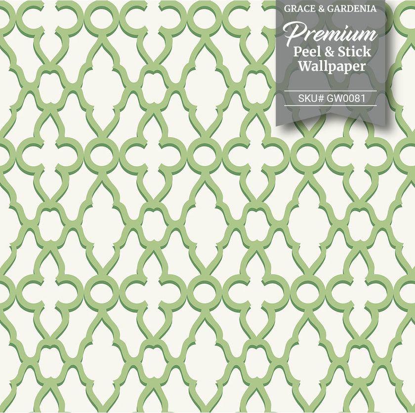 GW0081 Trellis Pattern Peel and Stick Wallpaper Roll 19 inch Wide x 18 ft. Long Green