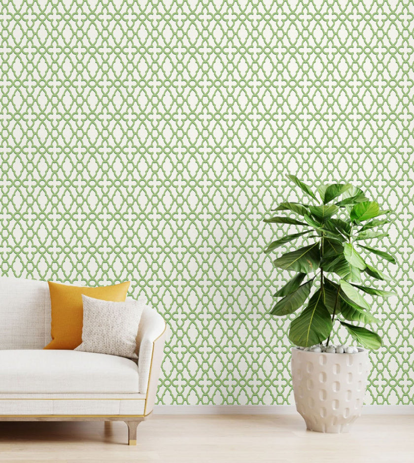 GW0081 Trellis Pattern Peel and Stick Wallpaper Roll 19 inch Wide x 18 ft. Long Green