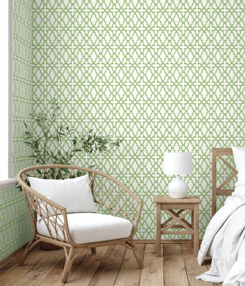 GW0081 Trellis Pattern Peel and Stick Wallpaper Roll 19 inch Wide x 18 ft. Long Green