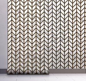 GW0091 Marble Herringbone Peel and Stick Wallpaper Roll 19 inch Wide x 18 ft. Long, Black Gold