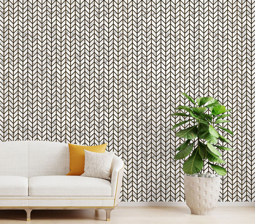 GW0091 Marble Herringbone Peel and Stick Wallpaper Roll 19 inch Wide x 18 ft. Long, Black Gold