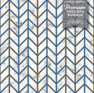 GW0092 Marble Herringbone Peel and Stick Wallpaper Roll 19 inch Wide x 18 ft. Long, Blue Gold