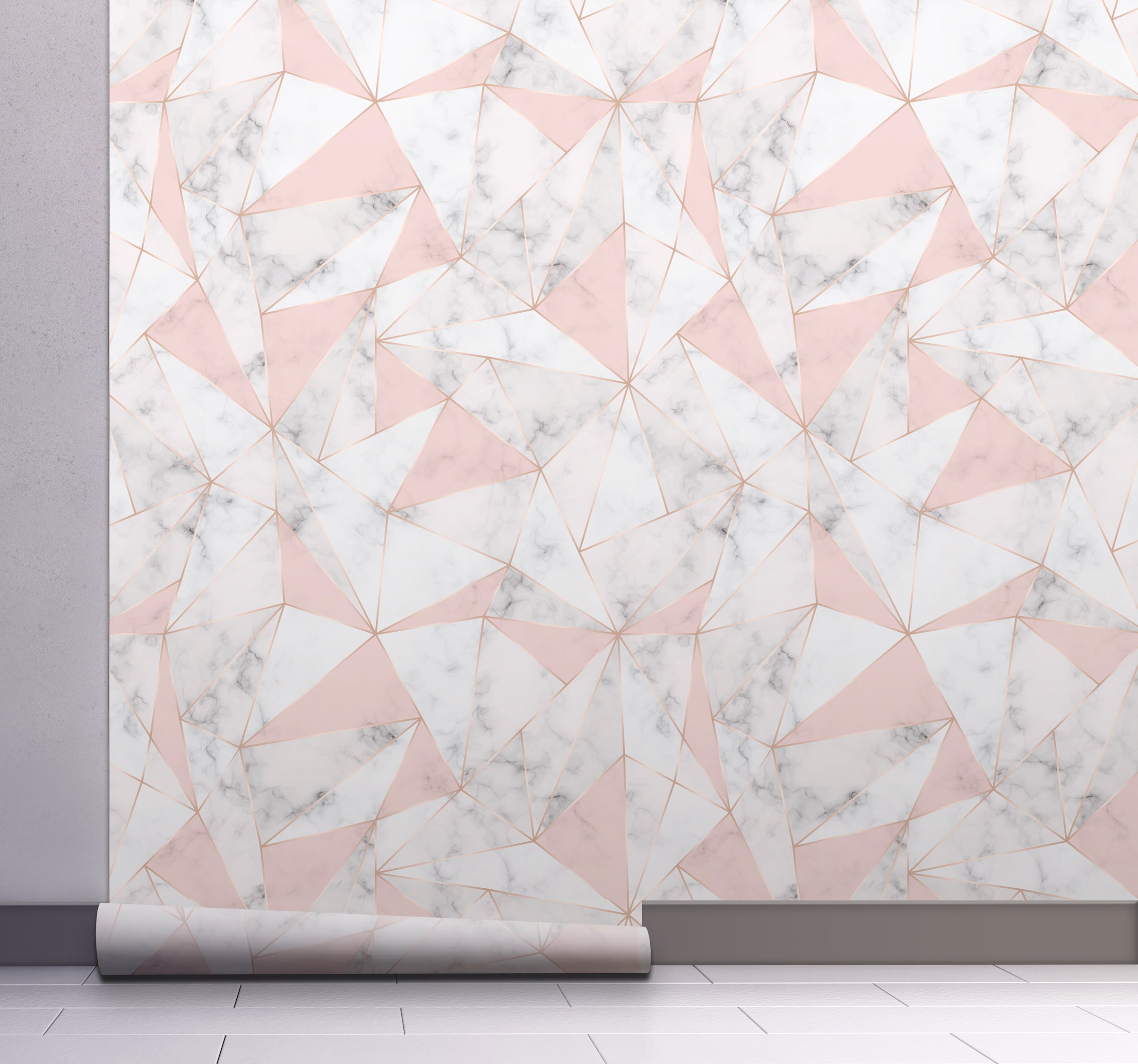 GW0111 Triangles on Marble Peel and Stick Wallpaper Roll 20.5 inch Wide x 18 ft. Long, Pink