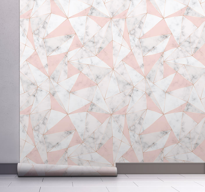 GW0111 Triangles on Marble Peel and Stick Wallpaper Roll 20.5 inch Wide x 18 ft. Long, Pink