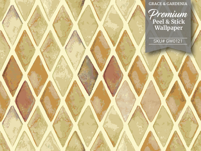 GW0121 Geometric Diamonds Peel and Stick Wallpaper Roll 19 inch W x 18ft. L Tan Brown