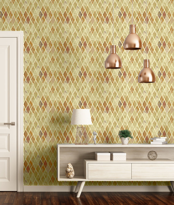 GW0121 Geometric Diamonds Peel and Stick Wallpaper Roll 19 inch W x 18ft. L Tan Brown
