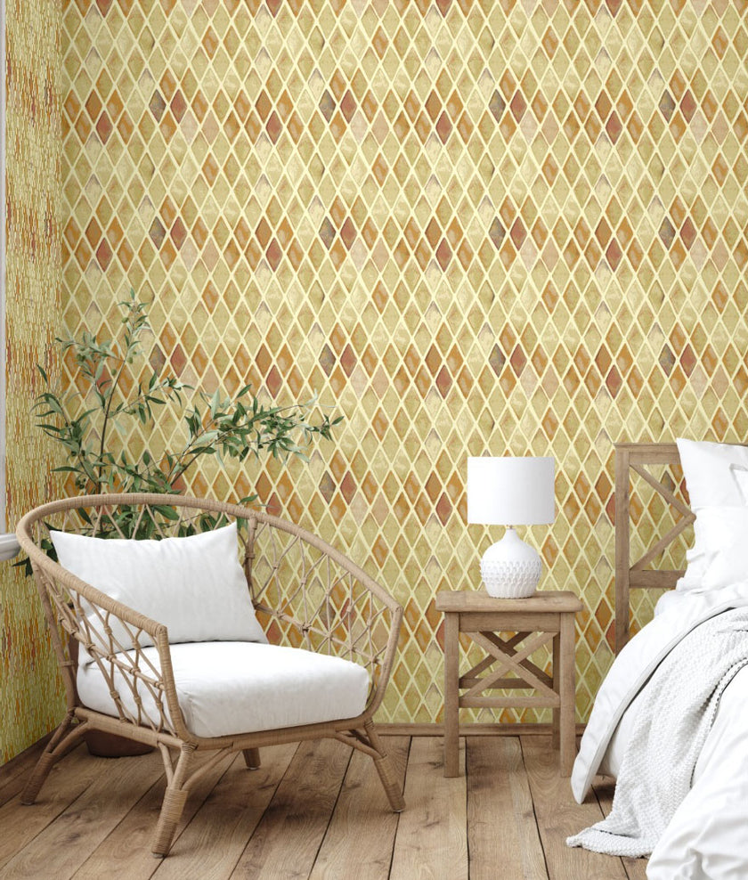 GW0121 Geometric Diamonds Peel and Stick Wallpaper Roll 19 inch W x 18ft. L Tan Brown