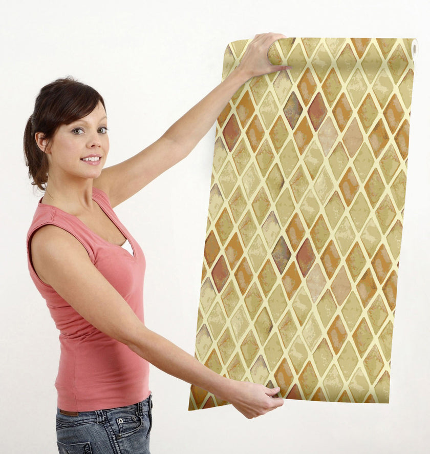 GW0121 Geometric Diamonds Peel and Stick Wallpaper Roll 19 inch W x 18ft. L Tan Brown