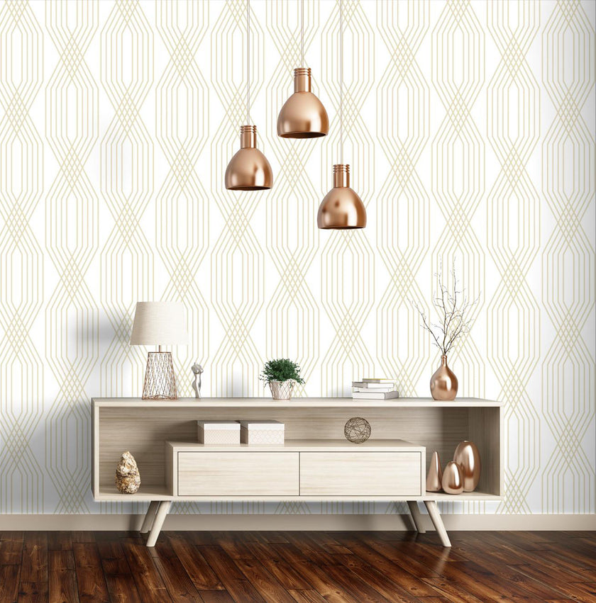 GW0131 Diamond Lines Peel & Stick Wallpaper Roll size 19 inch Wide x 18ft. Long Gray Tan