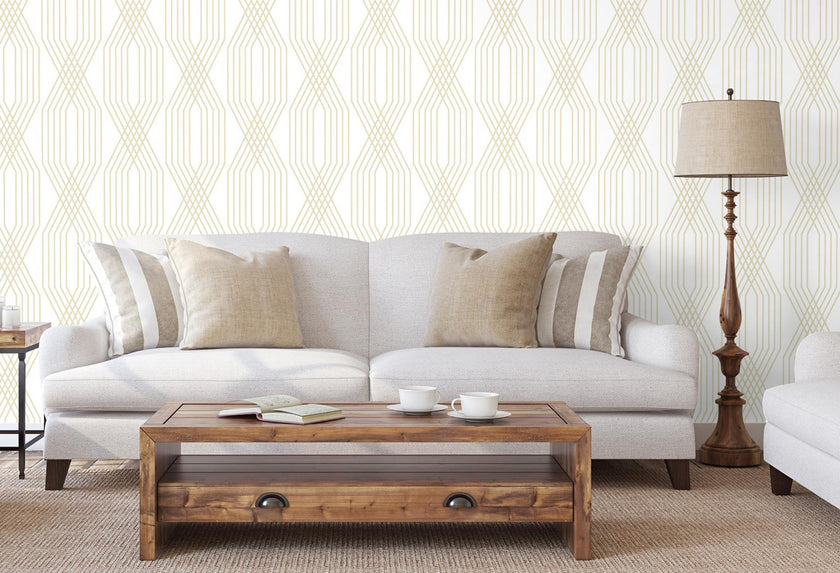 GW0131 Diamond Lines Peel & Stick Wallpaper Roll size 19 inch Wide x 18ft. Long Gray Tan