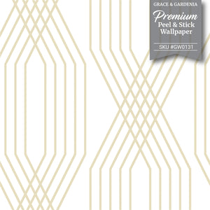 GW0131 Diamond Lines Peel & Stick Wallpaper Roll size 19 inch Wide x 18ft. Long Gray Tan
