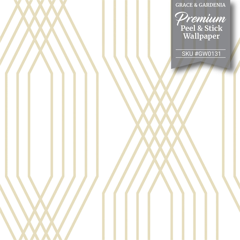 GW0131 Diamond Lines Peel & Stick Wallpaper Roll size 19 inch Wide x 18ft. Long Gray Tan