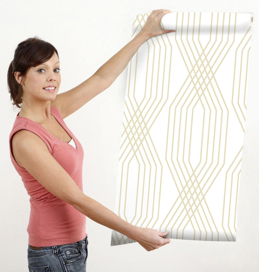 GW0131 Diamond Lines Peel & Stick Wallpaper Roll size 19 inch Wide x 18ft. Long Gray Tan