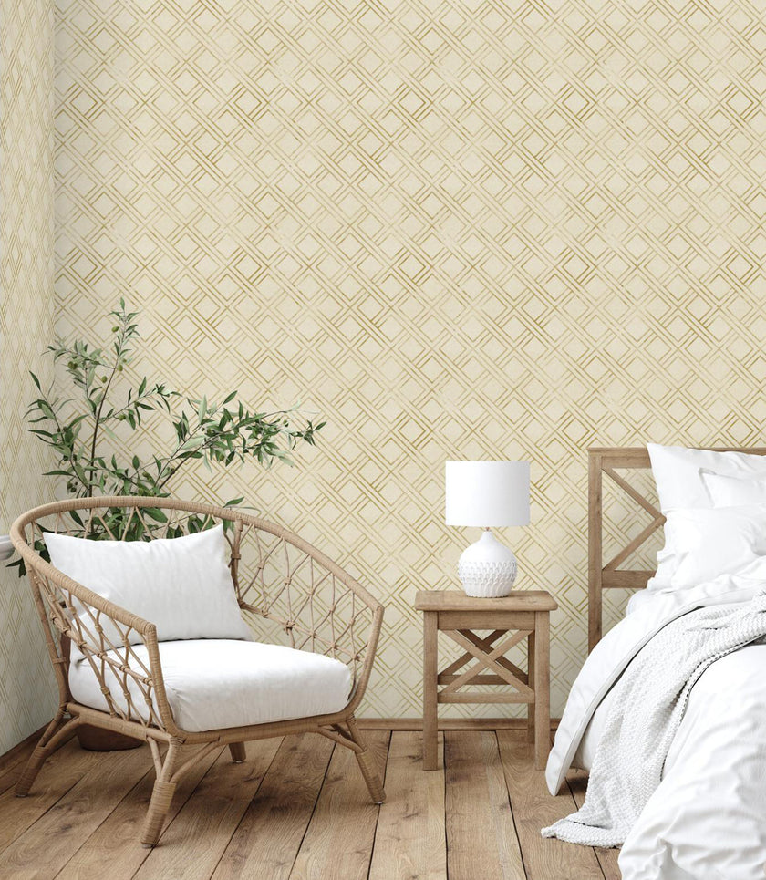 GW0141 Faded Grid Peel and Stick Wallpaper Roll size 19 inch Wide x 18ft. Long Beige Brown