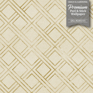 GW0141 Faded Grid Peel and Stick Wallpaper Roll size 19 inch Wide x 18ft. Long Beige Brown