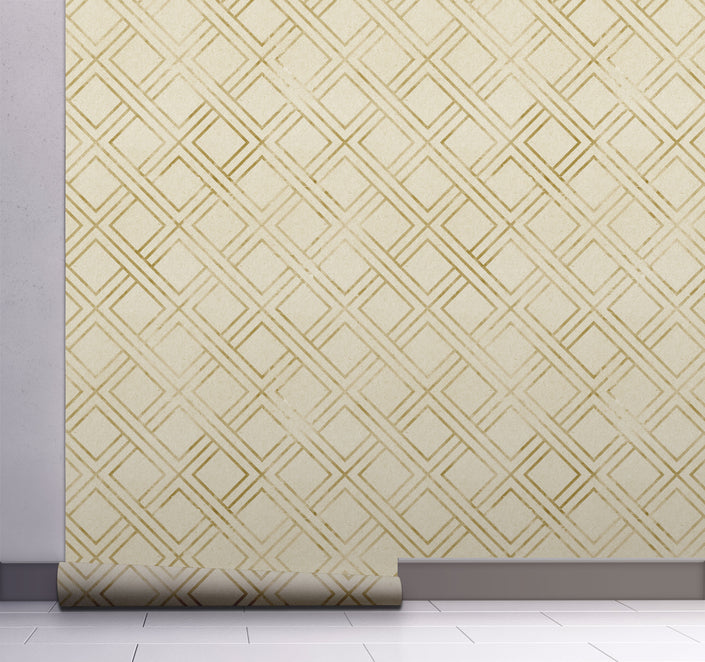 GW0141 Faded Grid Peel and Stick Wallpaper Roll size 19 inch Wide x 18ft. Long Beige Brown