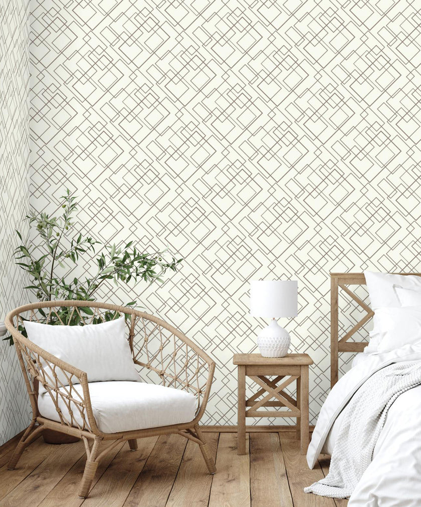 GW0151 Diagonal Rectangles Peel & Stick Wallpaper Roll size 19 inch Wide x 18ft. Long Gray Off White