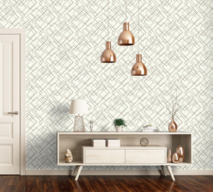 GW0151 Diagonal Rectangles Peel & Stick Wallpaper Roll size 19 inch Wide x 18ft. Long Gray Off White