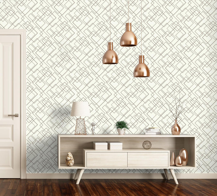GW0151 Diagonal Rectangles Peel & Stick Wallpaper Roll size 19 inch Wide x 18ft. Long Gray Off White