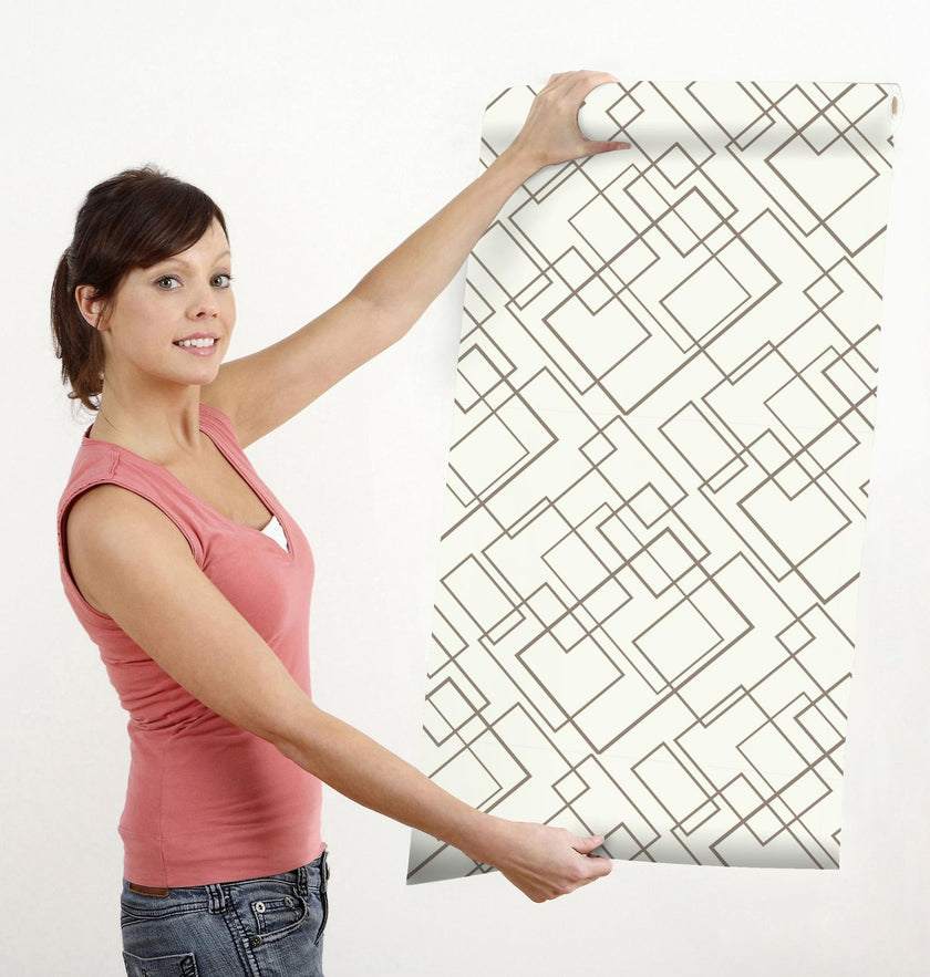 GW0151 Diagonal Rectangles Peel & Stick Wallpaper Roll size 19 inch Wide x 18ft. Long Gray Off White