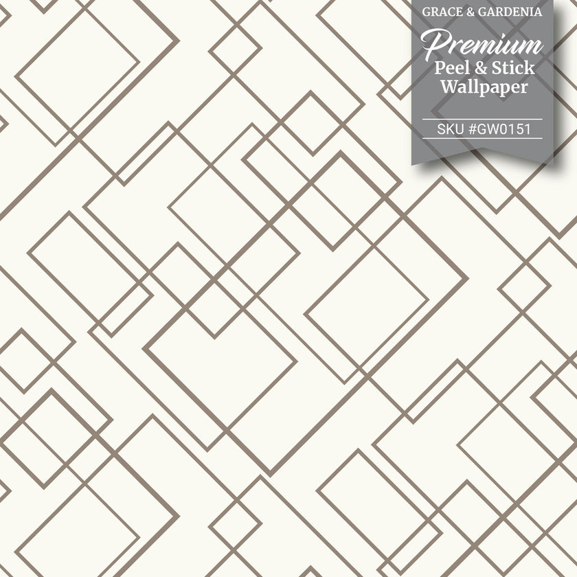 GW0151 Diagonal Rectangles Peel & Stick Wallpaper Roll size 19 inch Wide x 18ft. Long Gray Off White