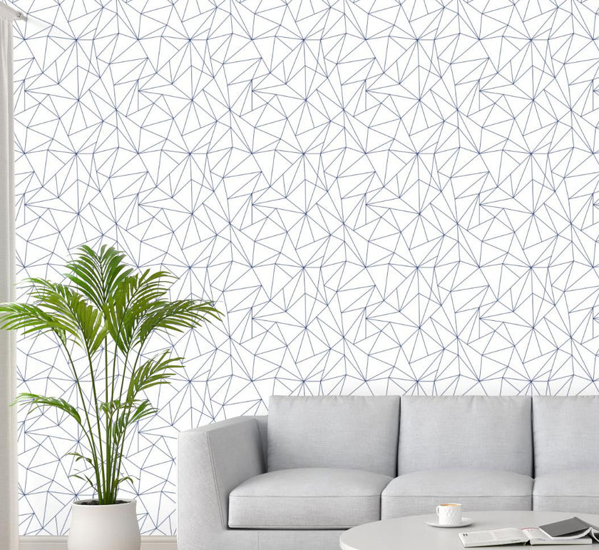 GW0161 Geometric Abstract Lines Peel and Stick Wallpaper Roll 19 inch Wide x 18 ft. Long Blue White