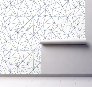 GW0161 Grace & Gardenia Geometric Abstract Lines Peel and Stick Wallpaper Roll 20.5 inch Wide x 18 ft. Long, Blue/White