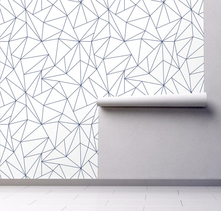 GW0161 Geometric Abstract Lines Peel and Stick Wallpaper Roll 19 inch Wide x 18 ft. Long Blue White