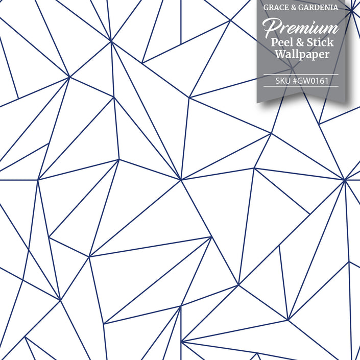 GW0161 Geometric Abstract Lines Peel and Stick Wallpaper Roll 19 inch Wide x 18 ft. Long Blue White