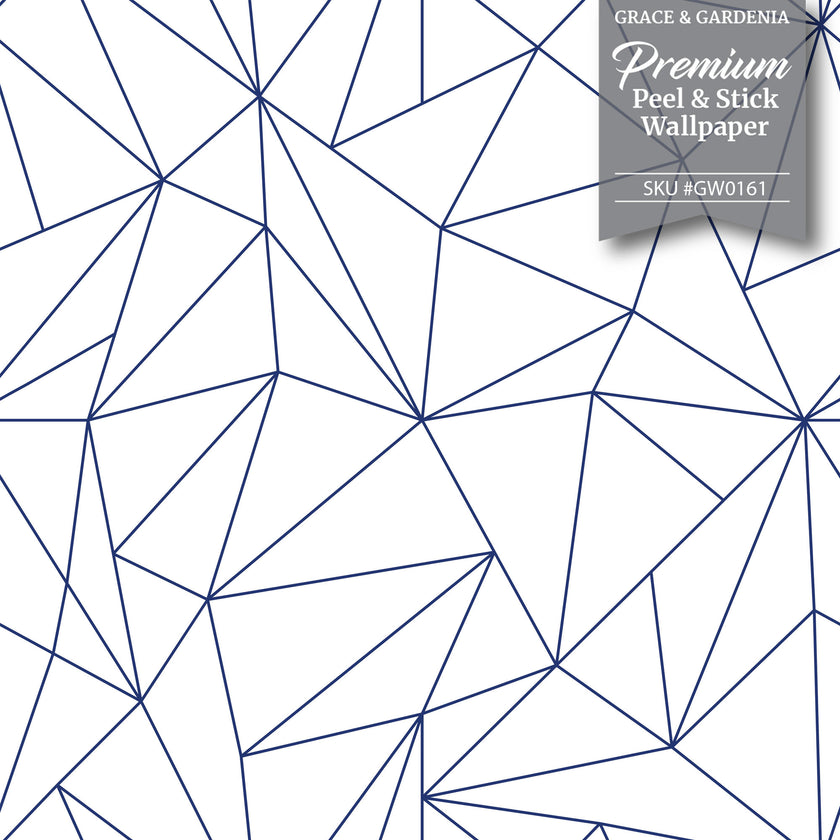 GW0161 Geometric Abstract Lines Peel and Stick Wallpaper Roll 19 inch Wide x 18 ft. Long Blue White