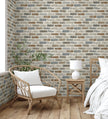 GW1003 Grace & Gardenia Washed Faux Brick Peel and Stick Wallpaper Roll 20.5 inch  x 18 ft. Long Off White Gray Brown