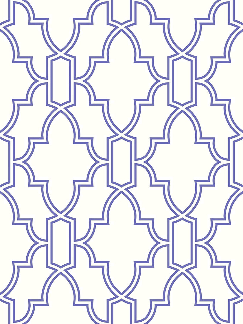 GW1005 Tile Trellis Peel & Stick Wallpaper Roll 19 in Wide x 18 ft. Long White Blue