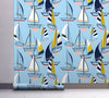 GW1022 Sailboats at Sunset Peel and Stick Wallpaper Roll 20.5 inch Wide x 18 ft. Long, Light Blue/Navy/Yellow