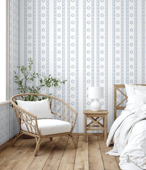 GW1061 Captain's Wheels and Knots Peel and Stick Wallpaper Roll 19 inch Wide x 18 ft. Long Cerulean Slate Blue Gray