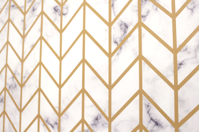 GW108031 Herringbone on Marble Peel and Stick Wallpaper Roll 19 inch Wide x 18 ft. Long, Gold White Gray